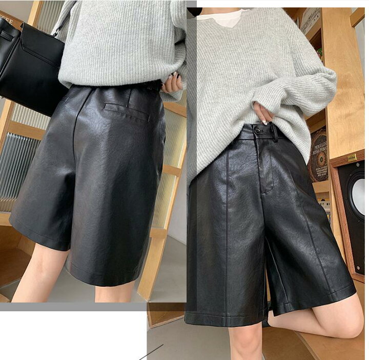 楽天市場】五分丈 ハーフパンツ ワイドパンツ フェイクレザー ショート 