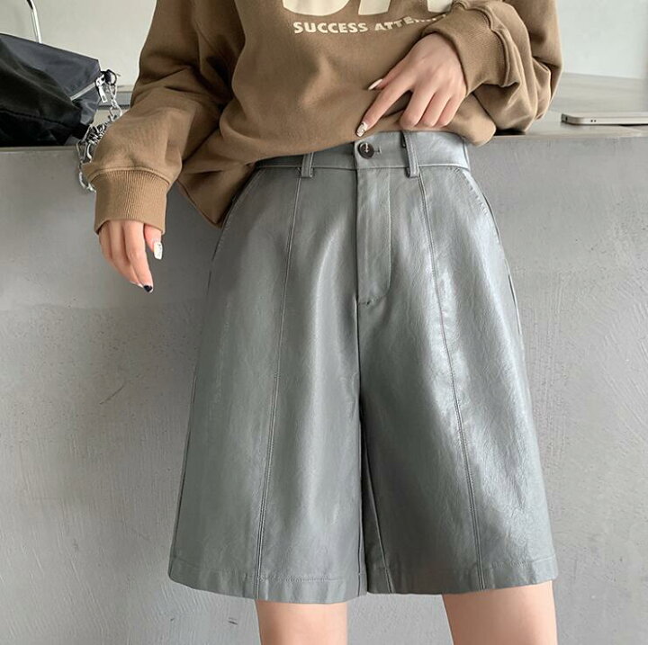 楽天市場】五分丈 ハーフパンツ ワイドパンツ フェイクレザー ショート 