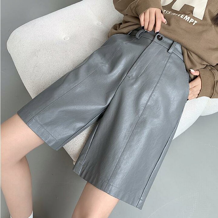 楽天市場】五分丈 ハーフパンツ ワイドパンツ フェイクレザー ショート 
