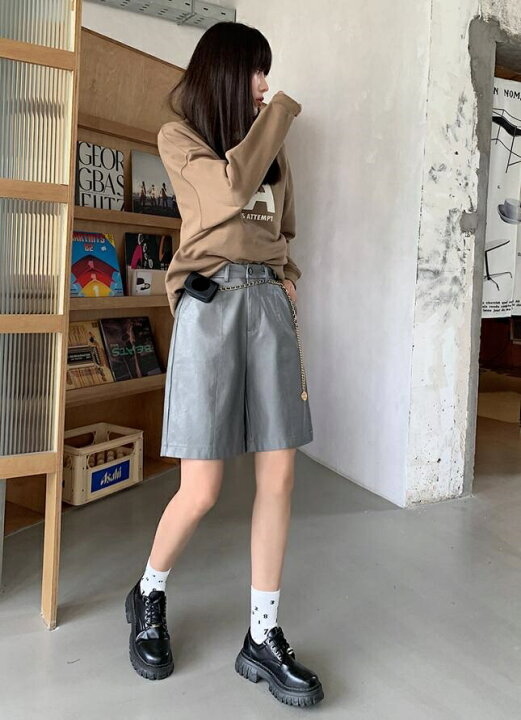 楽天市場】五分丈 ハーフパンツ ワイドパンツ フェイクレザー ショート 