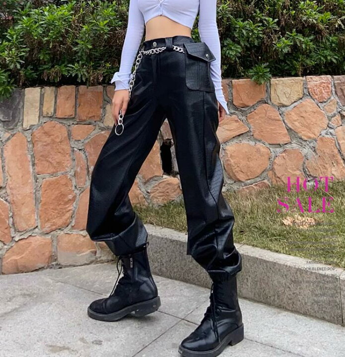 楽天市場】レディース ロングパンツ フェイクレザー PUパンツ レザー 