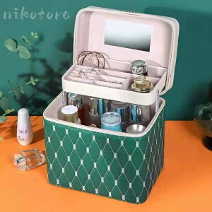 2段 メイクボックス コスメボックス PUレザー 鏡付き 大容量 化粧品収納 コスメ収納 コンパクト アクセサリー バニティケース 多機能 持ち運び 小物入れ 雑貨 防塵 防水 おしゃれ 女性 旅行
