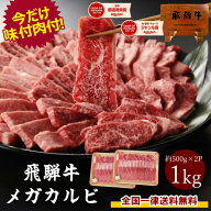 【～7/26 1:59まで味付け肉プレゼント】飛騨牛 牛肉 カルビ 焼肉用 500g×2 メガ盛り 送料無料 合計1kg 1…