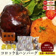 飛騨牛コロッケ2袋＆飛騨牛ハンバーグ5個セット 送料無料 ギフト箱入内祝 肉 ハンバーグ お肉 セット 黒…