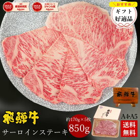 飛騨牛 サーロインステーキ 計850g●170g位×5枚 ステーキソース付●化粧箱入 ●送料無料●A4A5等級ステーキ ギフト お肉 肉 ギフト 黒毛和牛 内祝 ステーキ肉 内祝い 誕生日 牛肉 お取り寄せグルメ ぽっきり