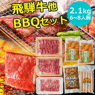 焼肉 肉 飛騨牛 バーベキューセット 2.1kg 6人〜8人分 送料無料 飛騨牛2種・国産豚1種・国産若鶏1種・豚…