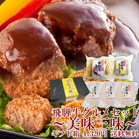 飛騨牛グルメセット ～美味三味～飛騨牛コロッケ1袋、飛騨牛ミンチカツ1袋、飛騨牛ハンバーグ3個 送料無料ギフトセット母の日 父の日 内祝 御中元 肉 ハンバーグ お肉 セット お取り寄せグルメ お礼 お祝い ギフト プレゼント ひぐちのギフト