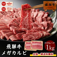【～8/11 1:59まで5％オフクーポン】飛騨牛 牛肉 カルビ 焼肉用 500g×2 メガ盛り 送料無料 合計1kg 1キ…