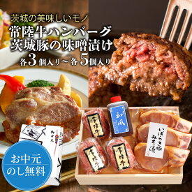 お中元 夏ギフト おかず 肉 ギフト プレゼント 2025 常陸牛ハンバーグ 豚味噌漬け 各3個 各5個 焼くだけ 詰め合わせ セット 内祝い お返し 出産祝い 食べ比べ 誕生日プレゼント 母親 父親 6000円 高級 結婚 食べ物 食品 冷凍 暑中見舞い 敬老の日 御中元 茨城 あす楽 加工肉