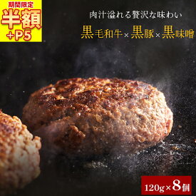 ＼楽天スーパーSALE 半額 4,890円&P5倍／ 黒毛和牛 × 黒豚 × 黒味噌 ハンバーグ 120g× 8個 ハンバーグ 冷凍 ギフト 小分け 高級 肉 牛 和牛 豚 簡単調理 特製 黒味噌 贈り物 食品 お肉 福袋 冷凍食品 冷凍ハンバーグ 国産 詰め合わせ