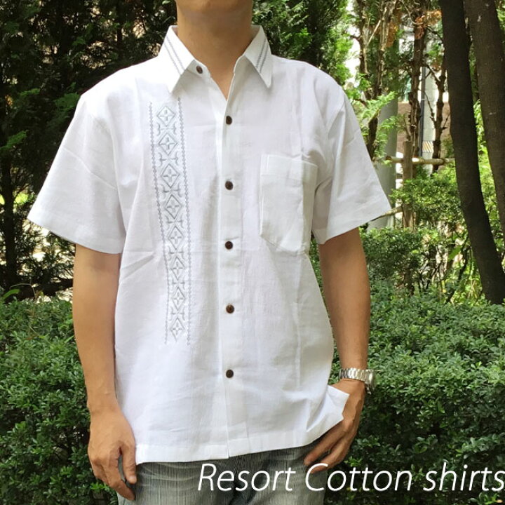 手刺繍ステッチ 半袖シャツ エスニック ESTROISLOSE｜コットンガーゼ 