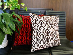 ベルベット クッションカバー 45×45 角型(幾何学模様 Bタイプ 4カラー)クッション おしゃれ 高級 かわいい モダン レッド クリーム ピンク ブルー アジアン エスニック アジアン雑貨