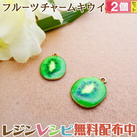 【5セット】 フルーツチャーム キュウイ 2個セット | フルーツチャームが可愛いアクセサリーに！ / フルーツチャーム キュウイ ゴールド 金 ネックレス 手作り レジン UVレジン 果物 チャーム かわいい キーワード かわいい ハンドメイド 手芸