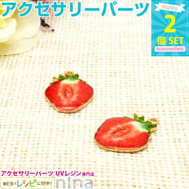 【2セット】 フルーツチャーム いちご 2個セット | いちごチャームでかわいいネックレスに♪ / フルーツチャーム いちご ストロベリー ゴールド 材料 かわいい ハンドメイド パーツ キーホルダー 金 チャーム ネックレス ペンダント 果物 手作り