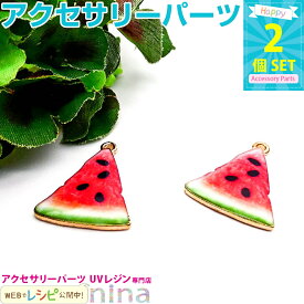 【5セット】 フルーツチャーム すいか 2個セット | すいかチャームがハンドメイド材料に / すいか フルーツチャーム ゴールド 金 ネックレス 果物 UVレジン 手作り ペンダント チャーム 材料 キーホルダー かわいい パーツ ハンドメイド