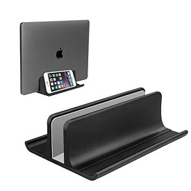 色：ブラック VAYDEER ノートパソコン スタンド PCスタンド 縦置き 収納 ホルダー幅調整可能 アルミ合金素材 for タブレットipad Mac mini MacBook Pro Air - ブラック