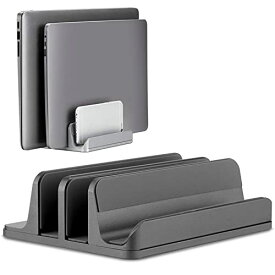 色：Grey ノートパソコン スタンド 縦置き 3in1 PCスタンド 3台収納 macbook用 ホルダー幅調整可能 アルミ合金素材 Vertical Laptop Double Stand for MacBook Pro Air Mini Clamshell Mode & All Notepc (Grey)