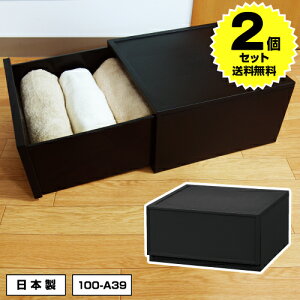 【ポイント4倍!11/3迄】【2個セット特価】収納チェスト 1段 Mタイプ M180 黒 ブラック【100-A39】幅36cm 奥行36cm 高さ18.3cm モノトーン オシャレ おしゃれ 衣装ケース 収納ケース 衣類収納 ほこり