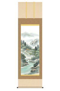 掛軸 掛け軸 山水画 彩色山水 幽山蒼流 洛彩緞子本表装 尺五 伊藤渓山 桐箱 【2026年度新作】 h06-snk-kz5b1-n015