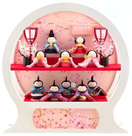 雛人形 コンパクト ひな人形 ケース飾り 十人飾り 藤翁作 舞あそび 白わらべ 手作り縮緬細工 手鏡型アクリルケース オルゴール付 【2026年度新作】 h083-fn-223-1003