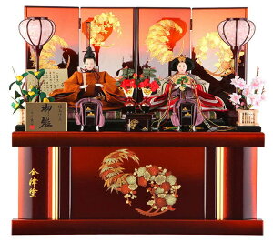 雛人形 コンパクト 平安義正 ひな人形 雛 収納飾り 親王飾り 極上仕立 御雛 会津塗 紅塗 花丸 四曲屏風 【2026年度新作】 h303-sw-sn-3s8220