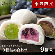 フルーツ大福9個詰合せ　抹茶クリームと渋皮くりの福　ぶどうの福　ブルーベリーの福　各3個入