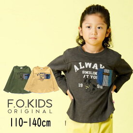 【30%】セール F.O.KIDS【エフオーキッズ】デニムポケット プリント ロンT【子供服 キッズ トップス Tシャツ 長袖 長T ロング ロゴ 胸ポケット おしゃれ カジュアル デイリー 男の子 sale】R106074