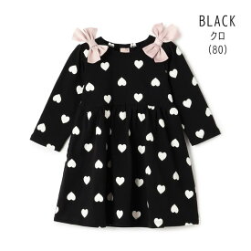 【福くる】【20%】セール petit main【プティマイン】【GOODPRICE】柄 リボン カットワンピース【人気 子供服 キッズ ベビー ワンピース ワンピ スカート 長袖 バレエ ハート おしゃれ かわいい 女の子 sale】9653325