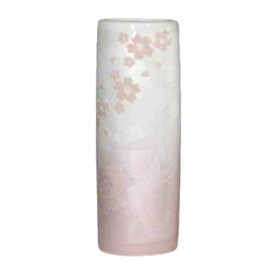 九谷焼 花瓶 6寸 円筒形 銀彩桜ピンク 銀彩桜白 金ちらし 深海 高さ19cm　直径6.5cm