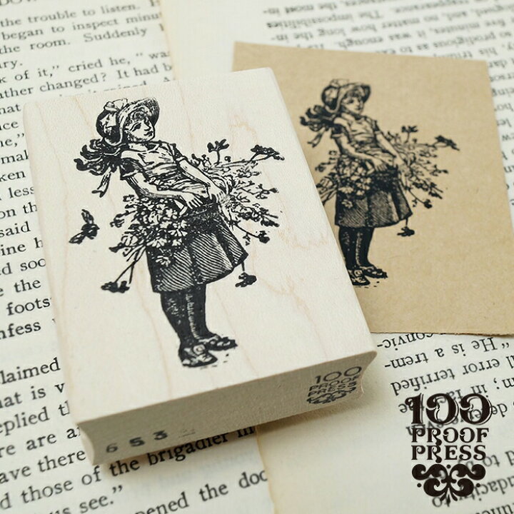 楽天市場】ラバースタンプ 輸入 100Proof Press 花かごを持った少女 