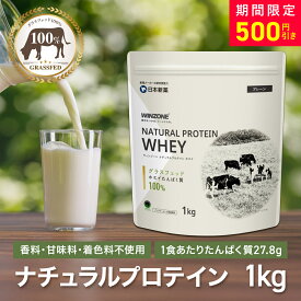 【16日20時から500円OFF！】WINZONE ナチュラルプロテイン ホエイ グラスフェッド 1kg 食品添加物(香料・甘味料・着色料)不使用 高タンパク EAA BCAA アミノ酸スコア100 プロテイン 置き換え 健康 美容 筋トレ ダイエット ウィンゾーン 日本新薬