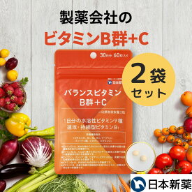 ビタミンB群＋ビタミンC サプリ 2袋セット(60日分)【日本新薬 公式】栄養機能食品 水溶性ビタミン ビタミン剤 サプリメント 葉酸 ビタミンB2 パントテン酸 ビオチン ナイアシン ビタミンB12 ビタミンB1 ビタミンB