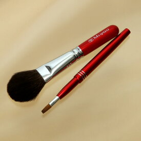 熊野化粧筆メイクブラシ2点セット [灰リス100％チークブラシ（S）＆携帯リップブラシ]レッドパール