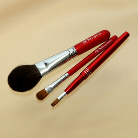 熊野化粧筆メイクブラシ3点セット [灰リス100％チークブラシ（S）＆シャドウブラシ＆携帯リップブラシ]レッドパール