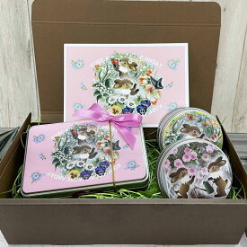 ■エントリーでポイント5倍■ クッキー缶セット ウサギ花 丸缶2個角缶1個セット クッキー 詰め合わせ かわいい お菓子 ギフト 神戸 スイーツ 洋菓子 おやつ 焼き菓子
