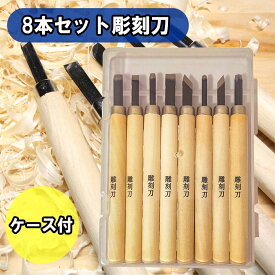 彫刻刀 8本セット ケース付き 平刃 切り出し刃 三角刃 丸刃