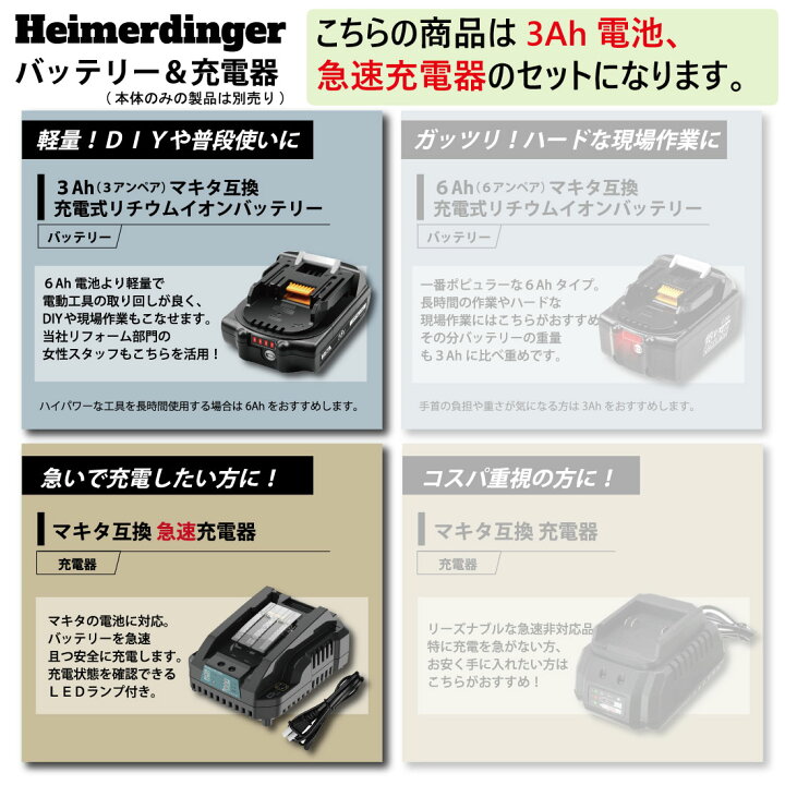楽天市場】ハンマードリル セット 全て マキタ 互換 本体+3.0Ah電池2個 