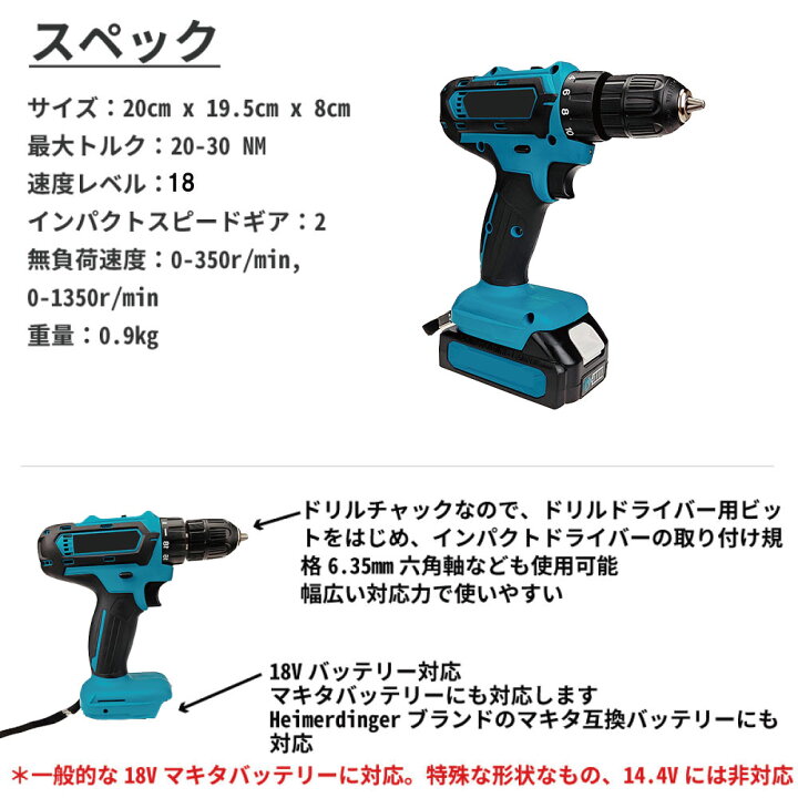 楽天市場】電動ドライバー マキタ 18V 互換 軽量モデル 本体・電池2個 