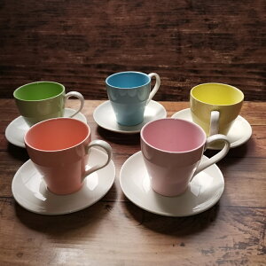 コーヒーカップソーサー セット 天然鉱石発色磁器 五色セット 170ml 陶器 ポーセラーツ  おしゃれ カフェ コーヒーカップ ティーカップ
