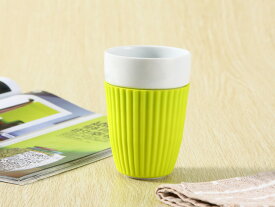 湯呑み(340ml)シリコンバンド付き【コップ 陶器 シリコン シンプル カラバリ 丈夫 軽い 小さい 収納 レンジOK かわいい】
