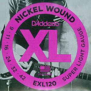 【送料無料・メール便】DAddario(ダダリオ) エレキギター弦 スーパーライトゲージ EXL120/ポイント消化