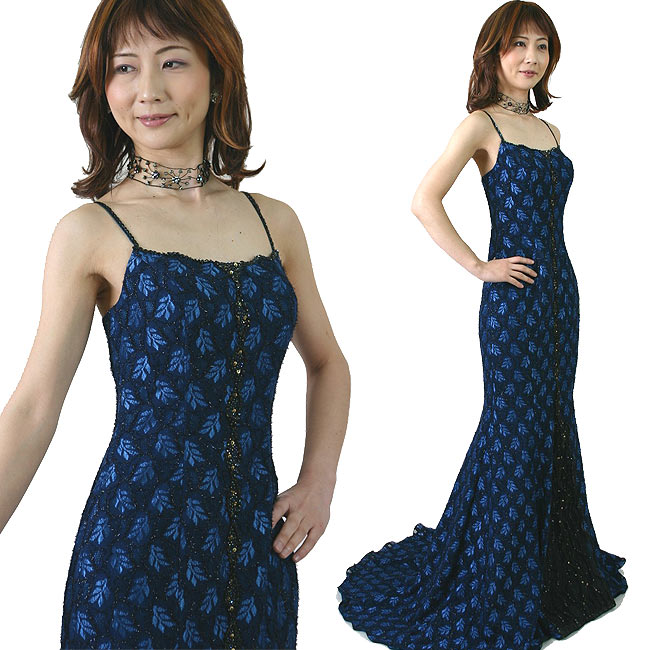 マーメイドのトレーンカラードレス イブニングドレス 声楽・演奏会用ステージドレス：紺色7号ウェデイングやパーティの夜会服にも