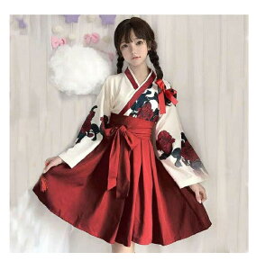「可愛い風コスプレ」ワンピース コスプレ衣装 女の子 上下セット セットアップ 仮装 浴衣 着物 和服 衣装 巫女 コスチューム 袴風 ゴスロリ 和風 ショート/ロング コス ミニスカート レディ