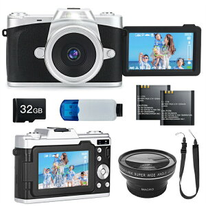デジカメ 4K デジタルカメラ 日本製チップ 32GB SDカード付き 16倍ズーム 6800万画素 広角レンズ付属 オートフォーカス ウェブカメラ OTGカードリーダー付き 自撮り 写真 録画 録音 撮影 軽量 小