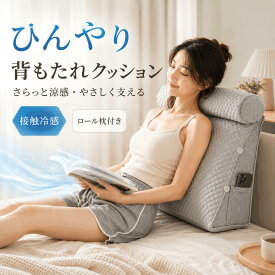 背もたれクッション ロール枕付き 冷感 ひんやり クッション 椅子用 ソファクッション 読書用 腰枕 低反発 高反発 3段階調整 洗えるカバー リラックスクッション 冷感クッション 背当てクッション