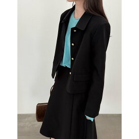 「楽天スーパーSALE・半額以下」セットアップ レディース スカートスーツ 2点セット ジャケット フレアスカート 長袖 ショート丈 襟付き きれいめ 韓国風 上品 通勤 オフィス 春 秋 ブラック ライトグレー M L セレモニースーツ