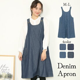 ＼ネコポス送料無料／ エプロン おしゃれ ワンピース デニム レディース 無地 ストライプ ヒッコリー ロング丈 背付き かわいい カフェ 保育士 介護士 業務用 母の日 ギフト プレゼント M〜L n12091 n12092 n12091-2all