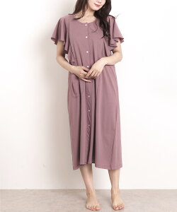 マタニティ パジャマ 前開き ワンピース 半袖 春夏 ネグリジェ 授乳服 授乳口付き 夏 無地 ロング丈 可愛い 天竺ニット テーラー襟 丸首 入院 産前 Room suppli ルームサプリ M L LL 大きいサイズ 7