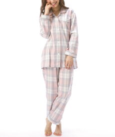 パジャマ レディース 長袖 綿100％ 前開き 秋 かわいい 薄手 ビエラ ルームウェア 可愛い 春 チェック ストライプ テーラー襟 母の日 ギフト 微起毛 入院 Roomsuppli ルームサプリ M L LL 2L サイズ 73310 圧縮