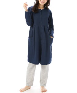 \200円offクーポン対象/\宅配便送料無料/ マタニティ パジャマ 前開き 春 秋 授乳口付き 長袖 キルト 無地 丸首 ロング丈 ルームウェア 授乳 産前 産後 入院 ウエスト調整機能付きパンツ M